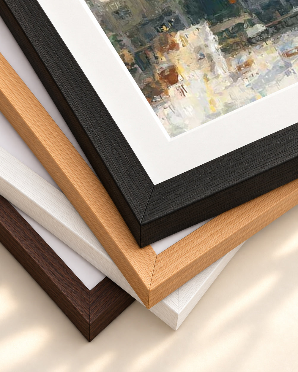 Impressionist City Rooftops Art Print — framed print corner with 5 cm mount and bevel