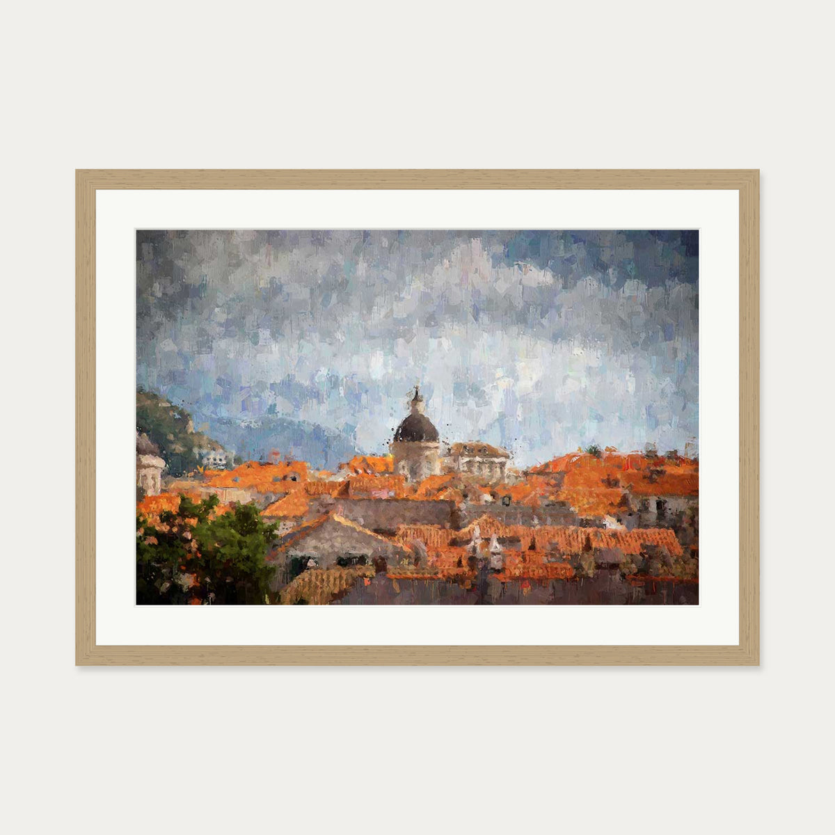 Impressionist Florence Rooftops Art Print — 50 x 70 cm — Oak Frame