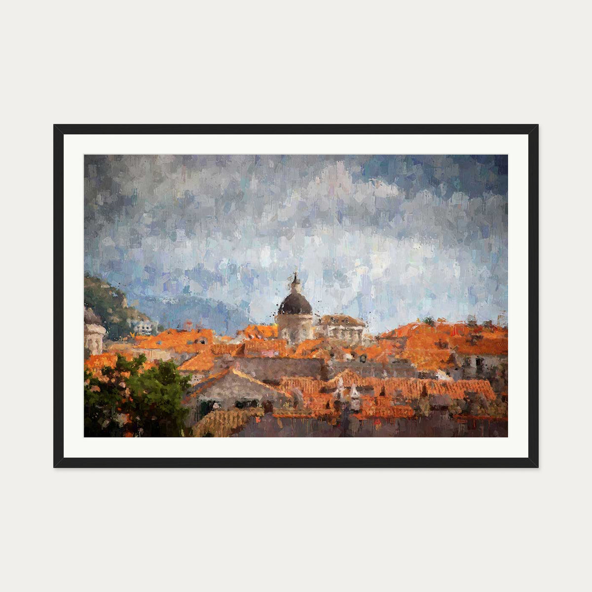 Impressionist Florence Rooftops Art Print — 70 x 100 cm — Black Frame