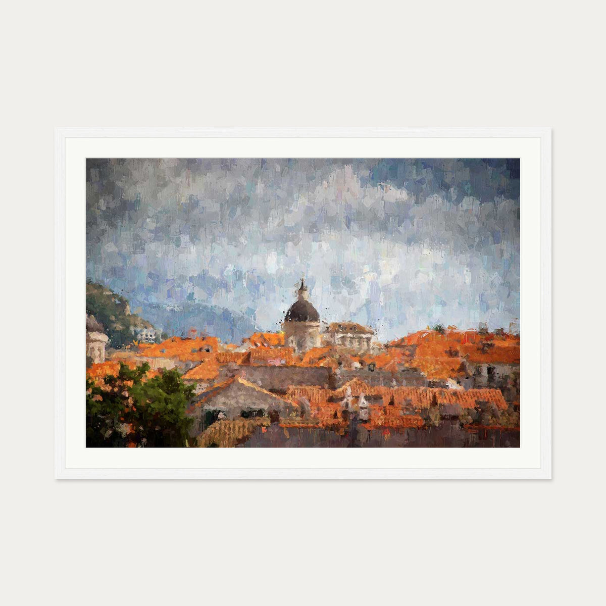 Impressionist Florence Rooftops Art Print — 70 x 100 cm — White Frame