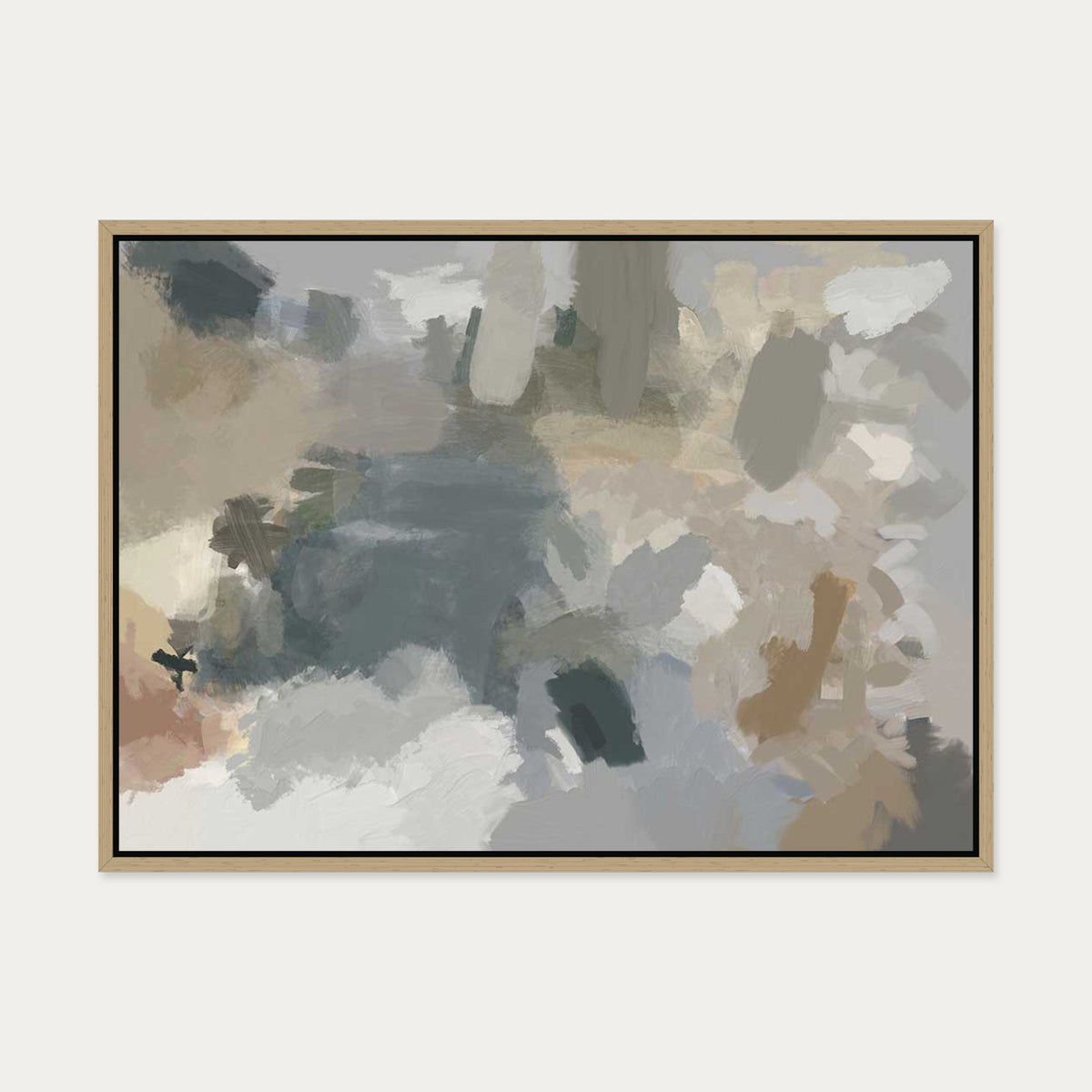 Impressionist Neutral Mood Canvas Art — 50 x 70 cm — Oak Frame