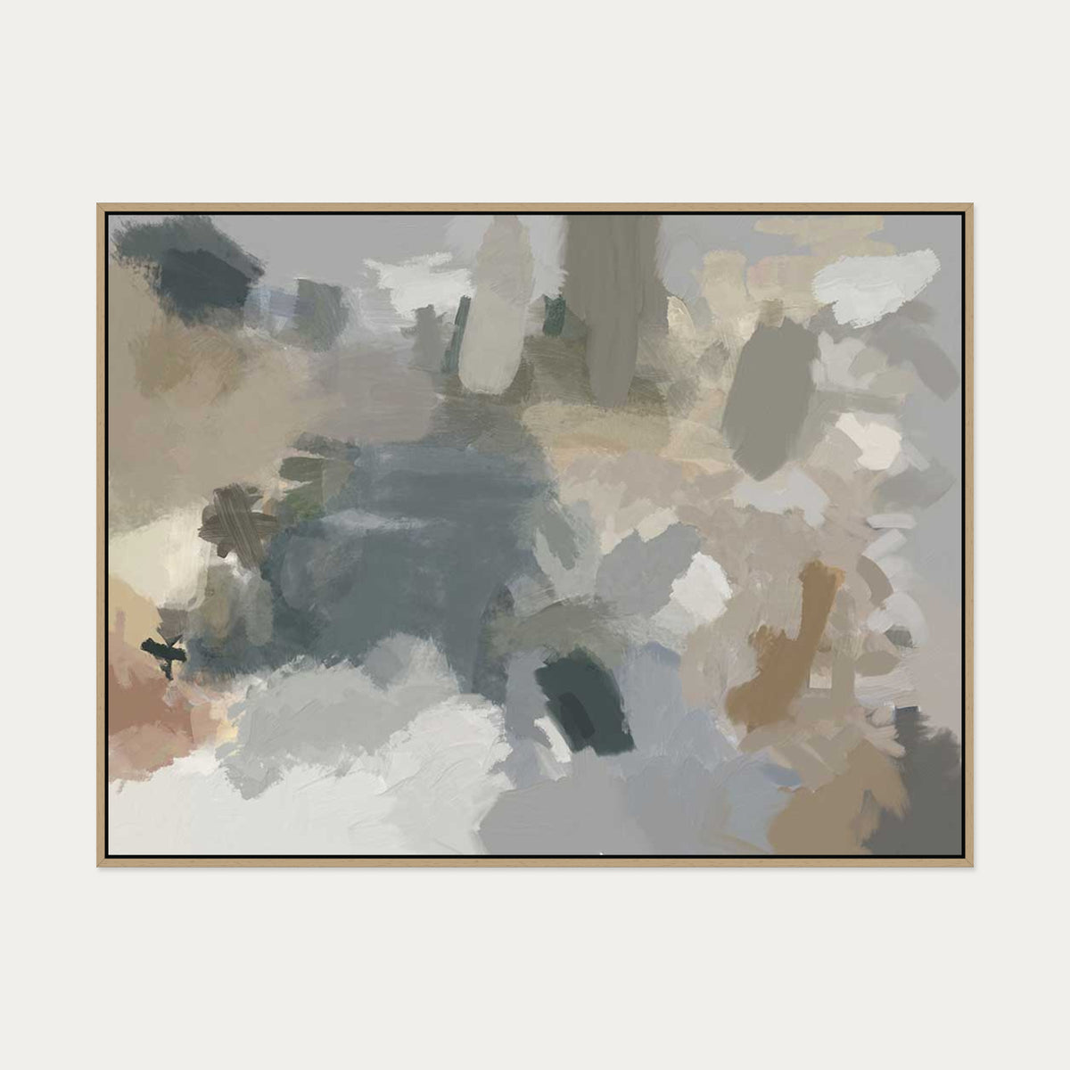 Impressionist Neutral Mood Canvas Art — 90 x 120 cm — Oak Frame