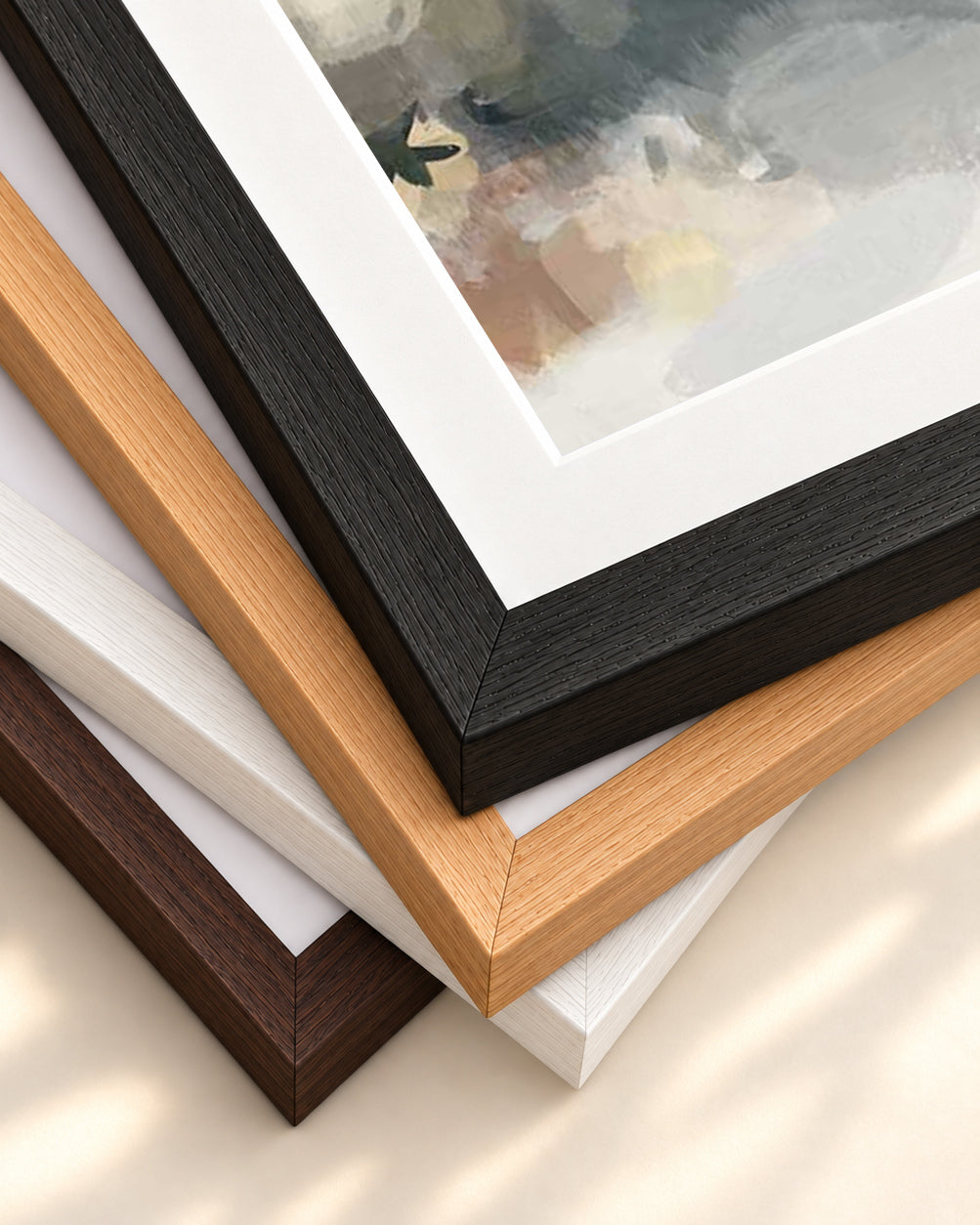 Impressionist Neutral Mood Art Print — framed print corner with 5 cm mount and bevel
