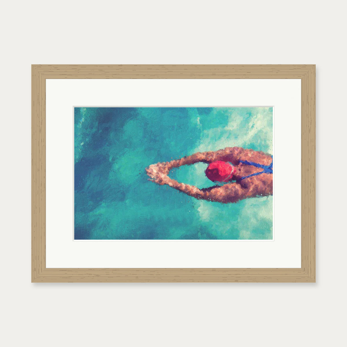 Impressionist Olympic Swimmer Art Print — 30 x 40 cm — Oak Frame