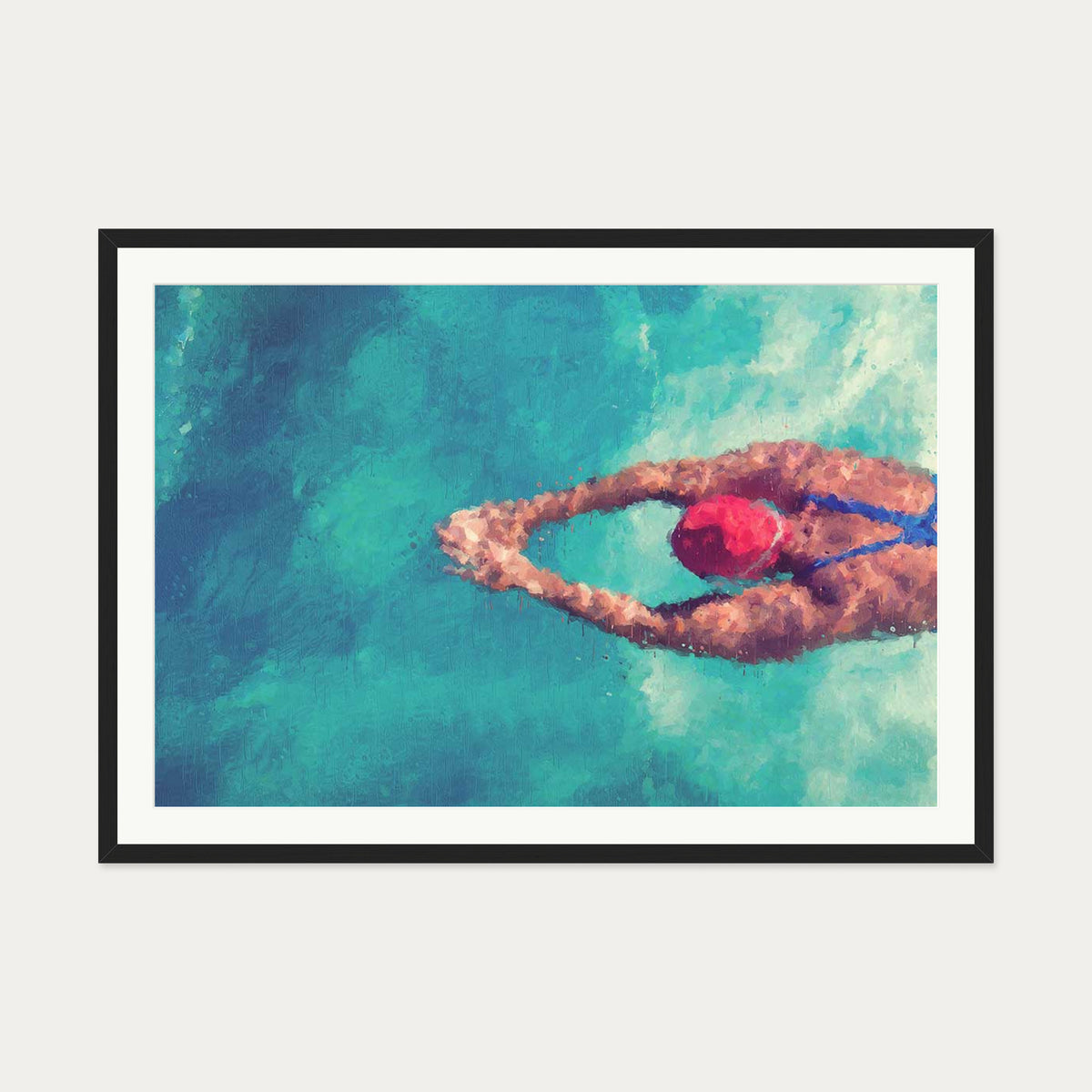 Impressionist Olympic Swimmer Art Print — 70 x 100 cm — Black Frame