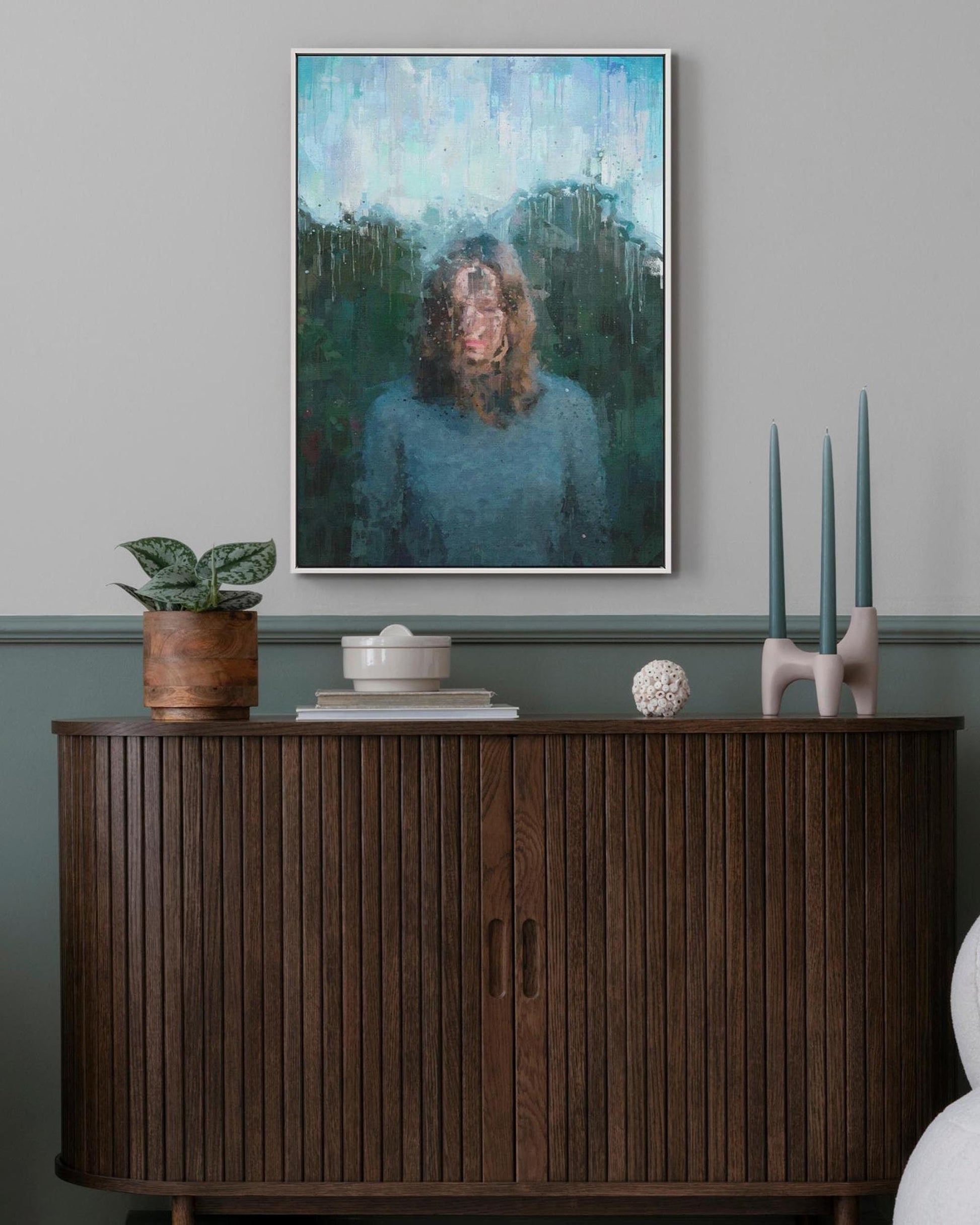 Woman Standing Portrait Painting Framed Canvas-Abstract House