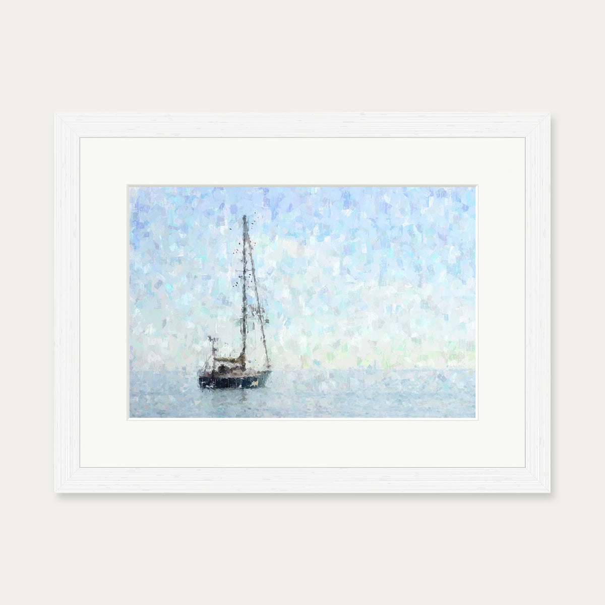 Impressionist Sky Blue Boat Art Print — 30 x 40 cm — White Frame