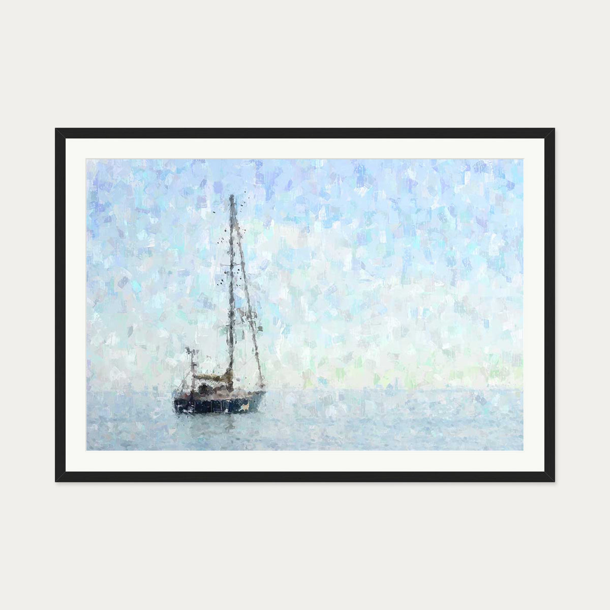 Impressionist Sky Blue Boat Art Print — 70 x 100 cm — Black Frame