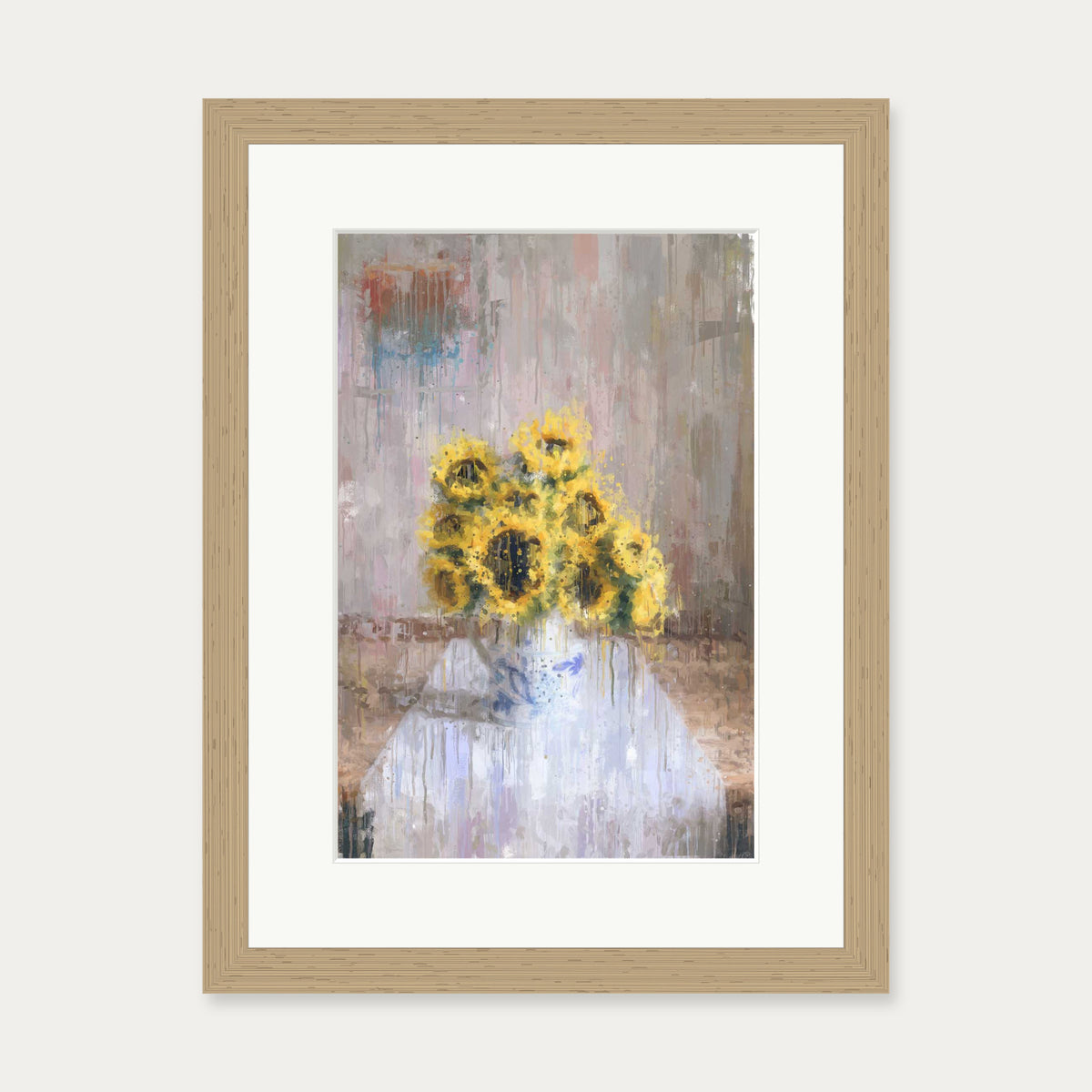 Impressionist Sunflowers In A Vase Art Print — 30 x 40 cm — Oak Frame
