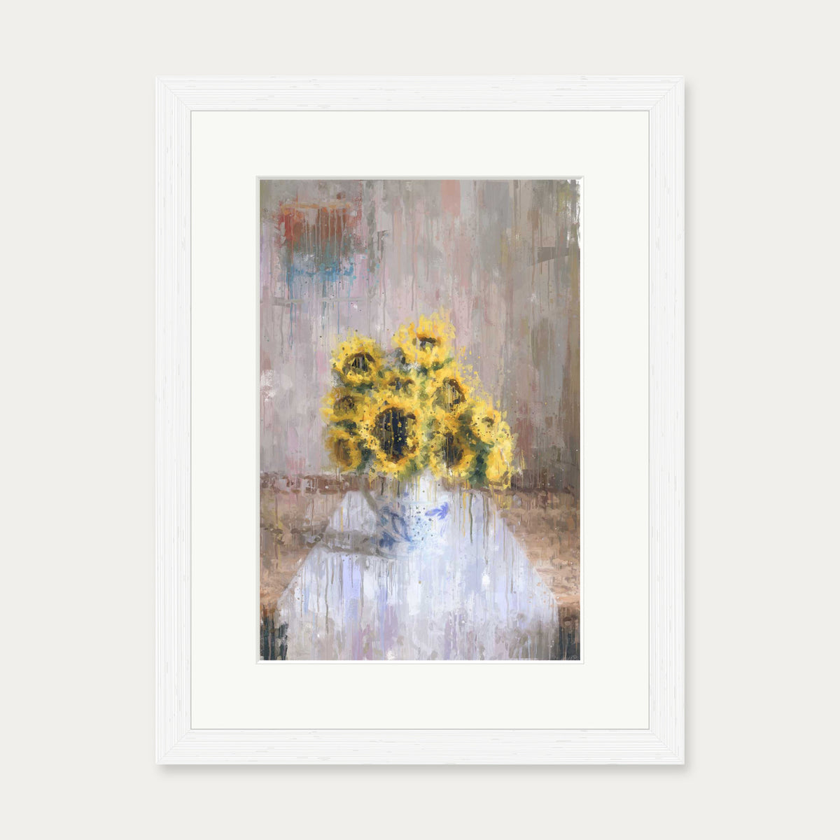 Impressionist Sunflowers In A Vase Art Print — 30 x 40 cm — White Frame