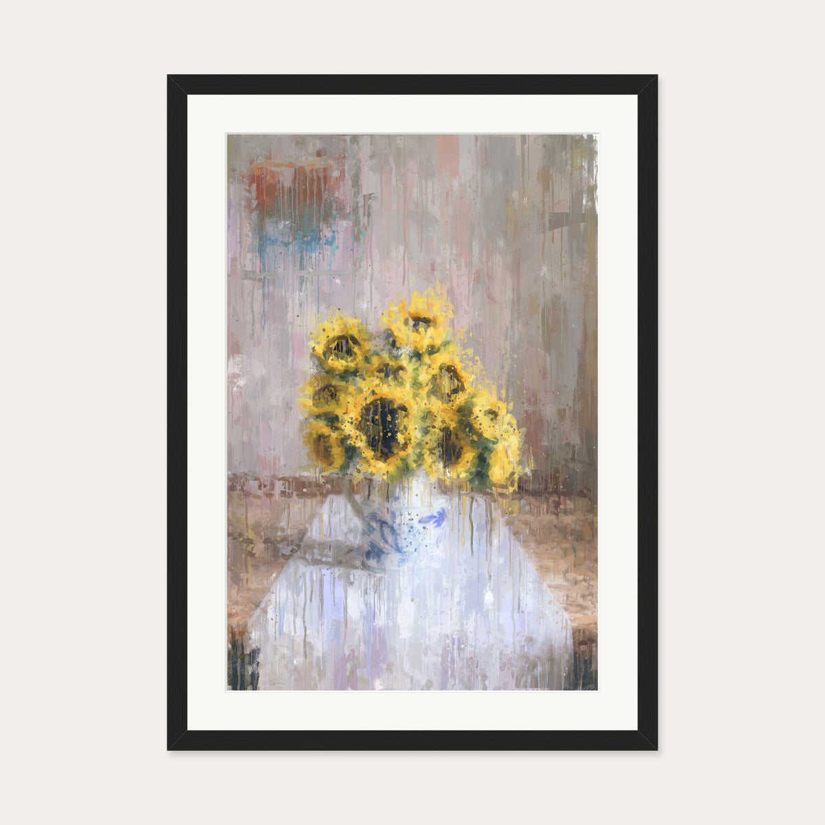Impressionist Sunflowers In A Vase Art Print — 50 x 70 cm — Black Frame