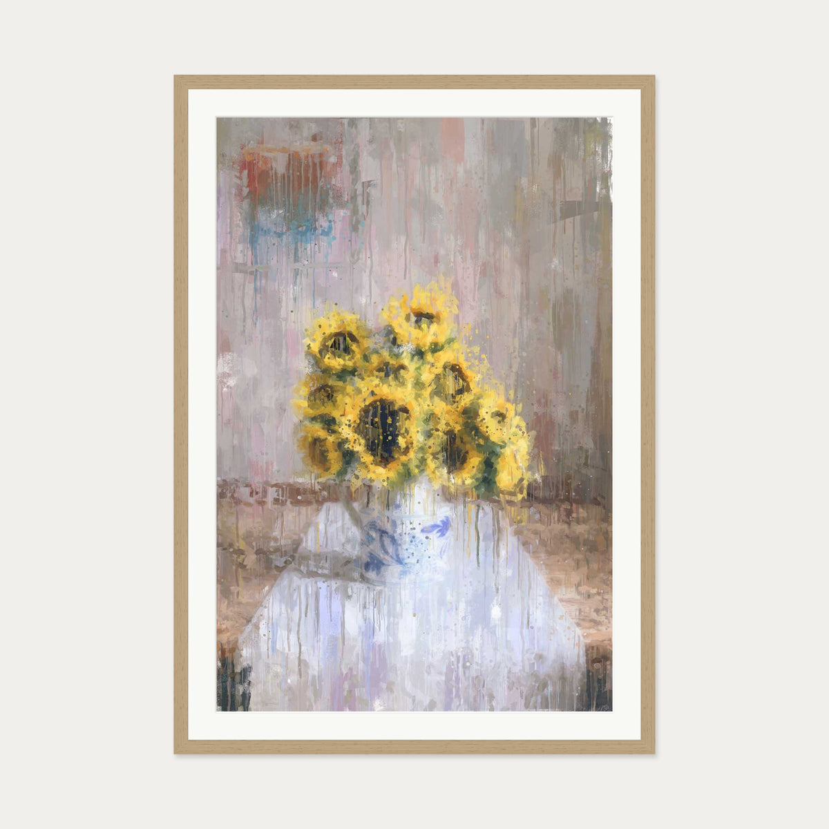 Impressionist Sunflowers In A Vase Art Print — 70 x 100 cm — Oak Frame