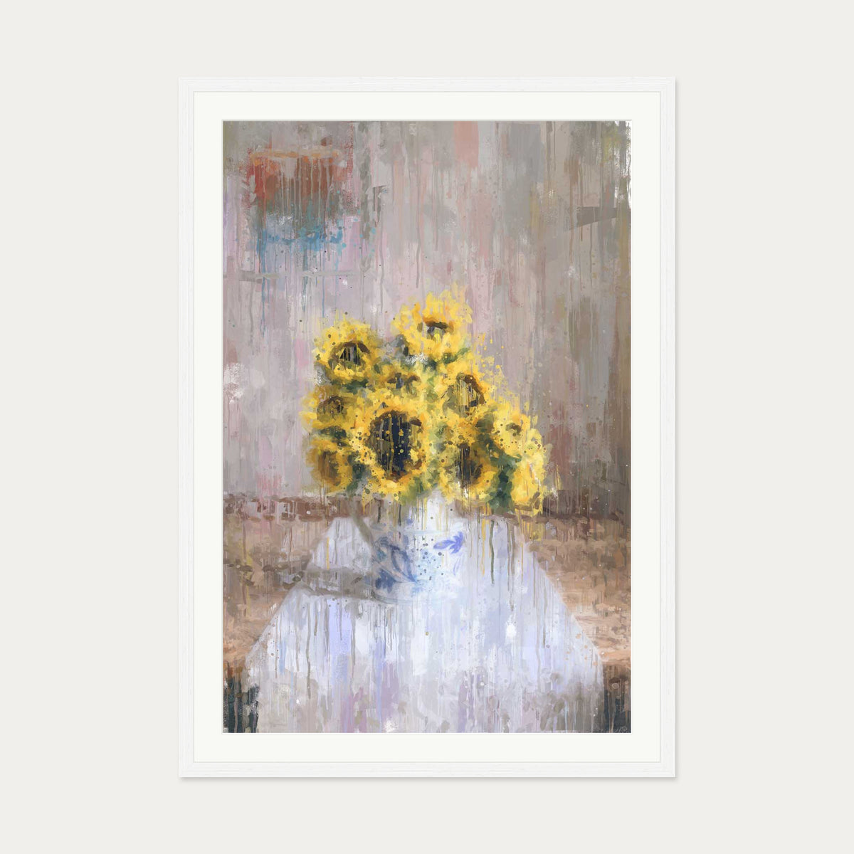 Impressionist Sunflowers In A Vase Art Print — 70 x 100 cm — White Frame