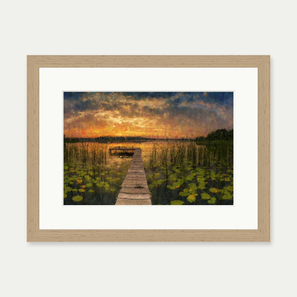 Impressionist Sunset Everglades Art Print — 30 x 40 cm — Oak Frame