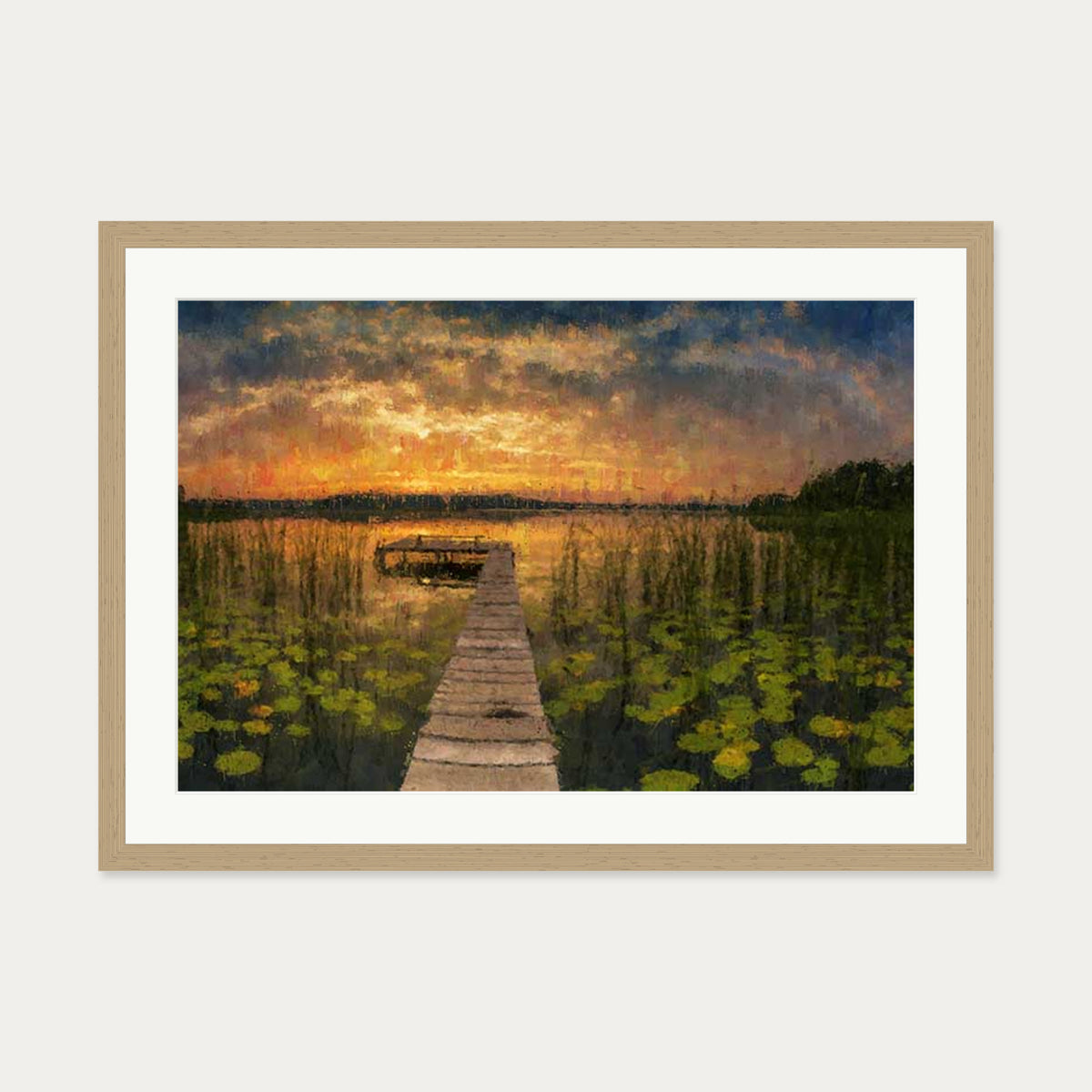 Impressionist Sunset Everglades Art Print — 50 x 70 cm — Oak Frame