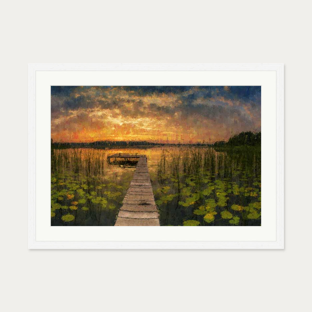 Impressionist Sunset Everglades Art Print — 50 x 70 cm — White Frame