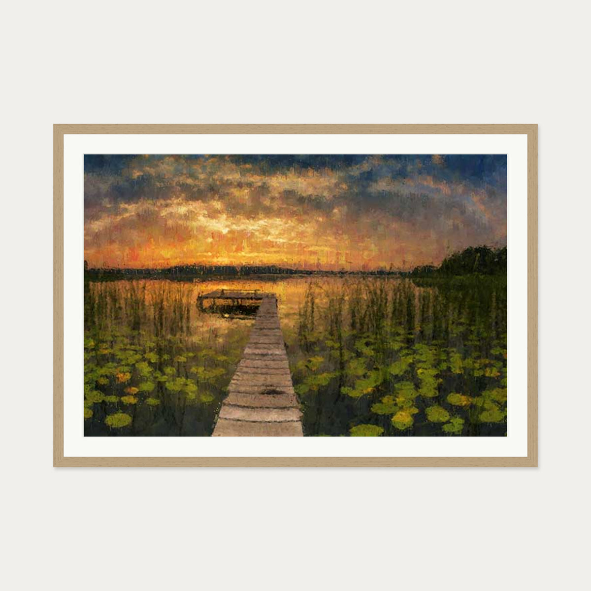 Impressionist Sunset Everglades Art Print — 70 x 100 cm — Oak Frame