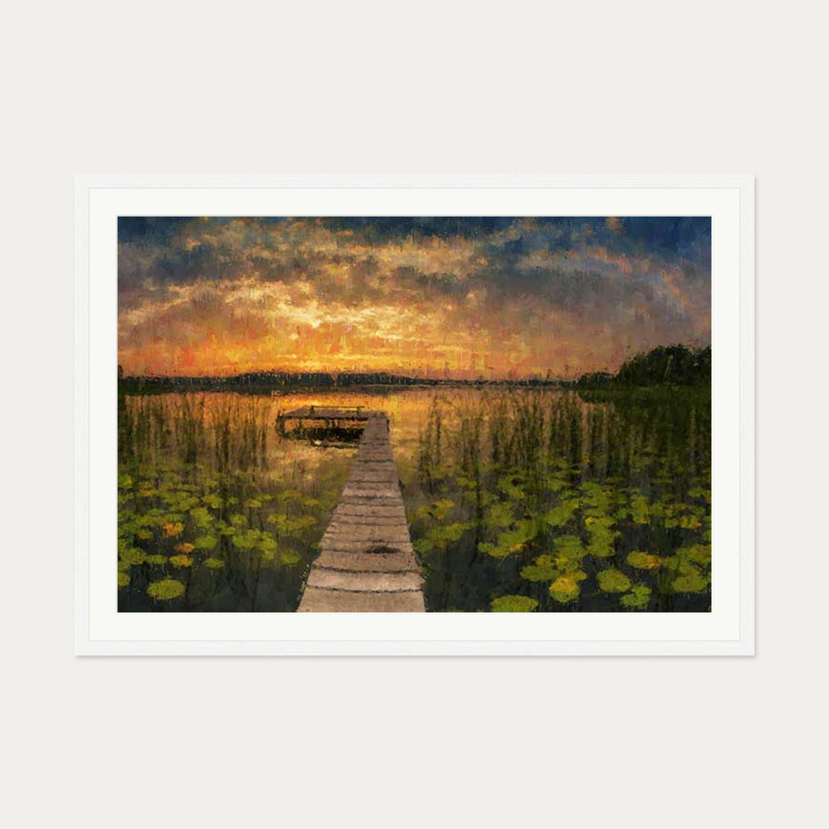 Impressionist Sunset Everglades Art Print — 70 x 100 cm — White Frame