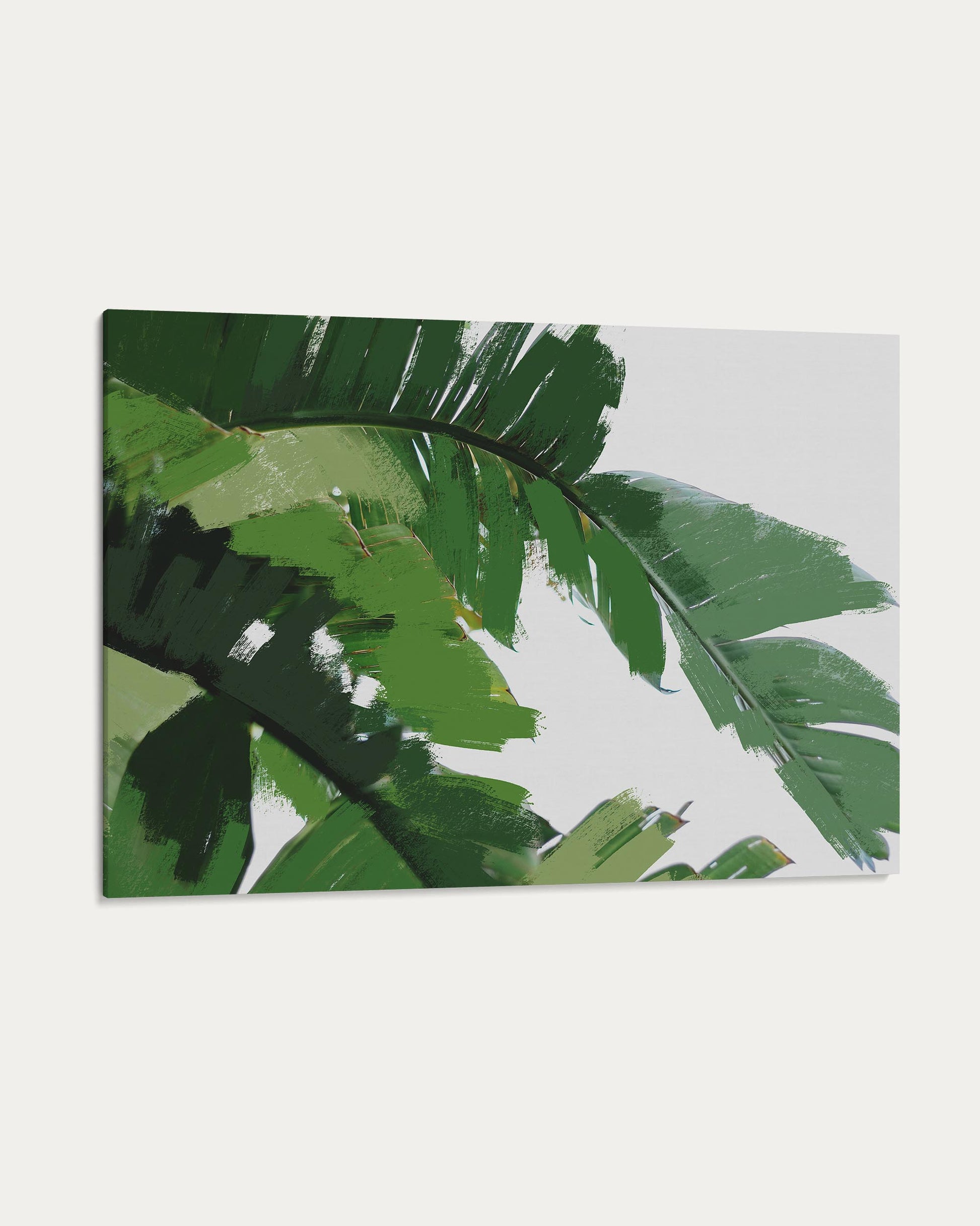 Canvas print with green leaf design on a white background