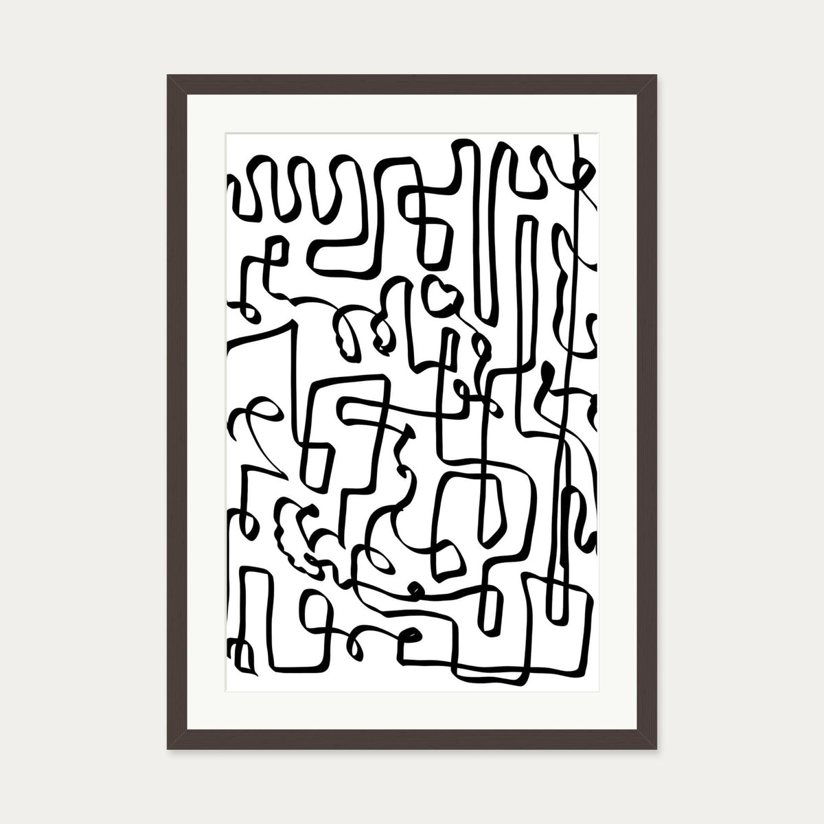 Into the Maze Abstract Art Print — 50 x 70 cm — Brown Frame