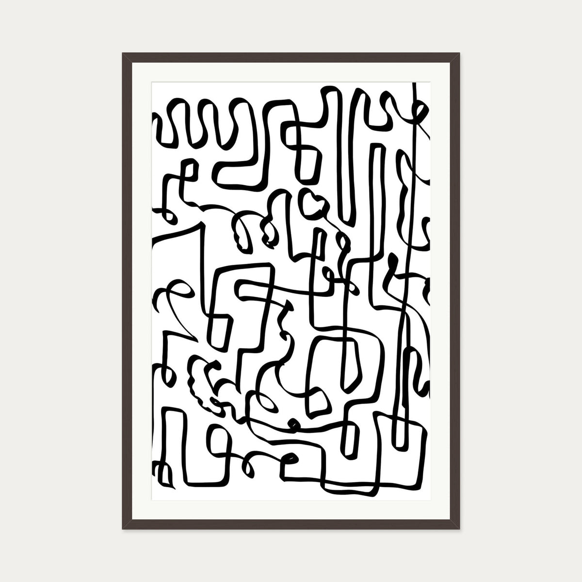 Into the Maze Abstract Art Print — 70 x 100 cm — Brown Frame