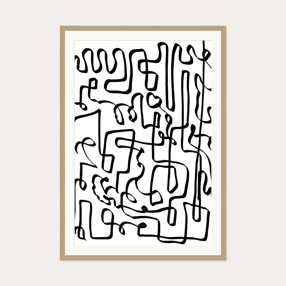 Into the Maze Abstract Art Print — 70 x 100 cm — Oak Frame