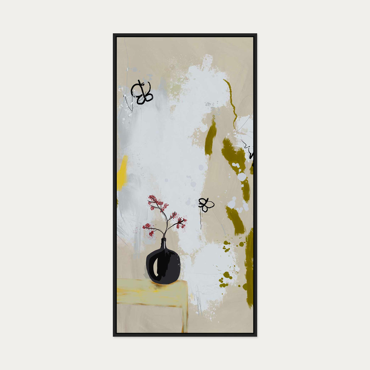 Japandi Illustrated Canvas Art — 130 x 60 cm — Black Frame