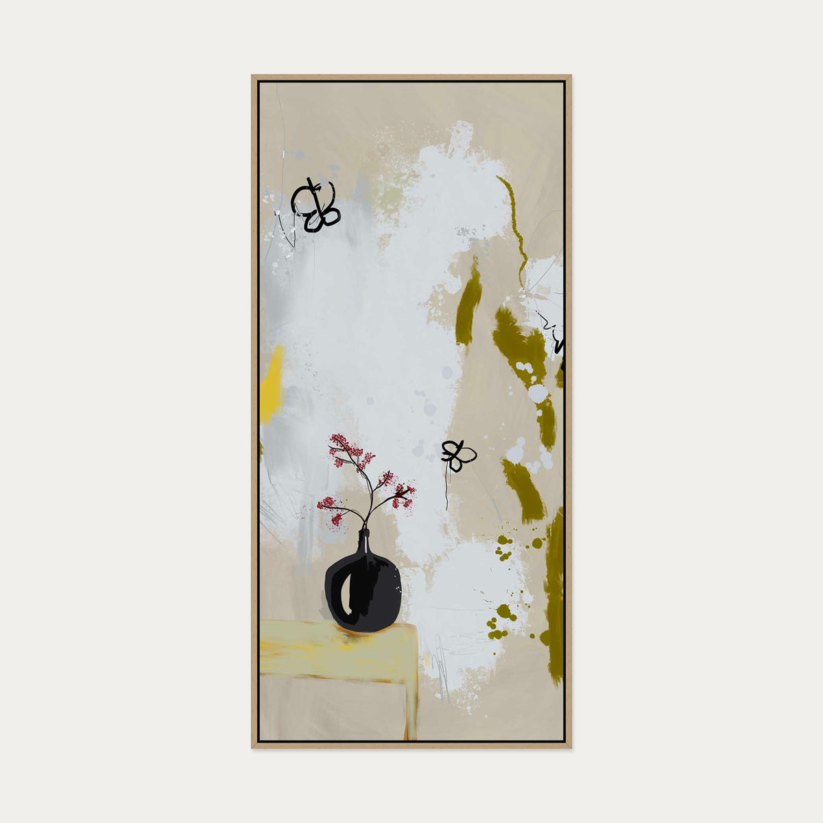 Japandi Illustrated Canvas Art — 130 x 60 cm — Oak Frame