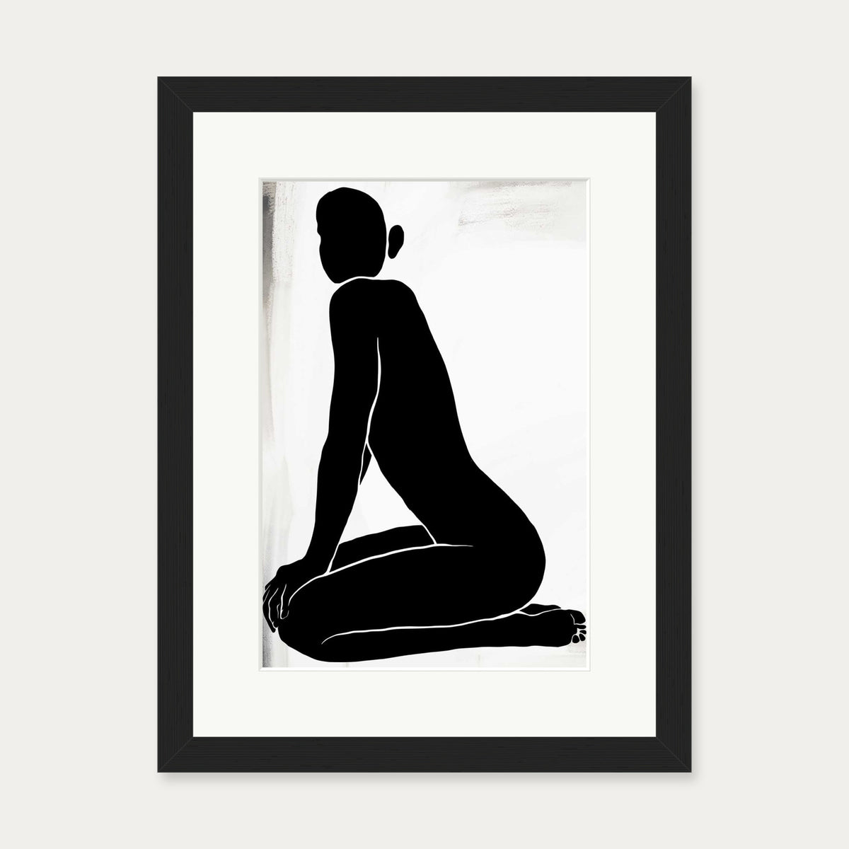 Kneeling Figure Line Art Print — 30 x 40 cm — Black Frame