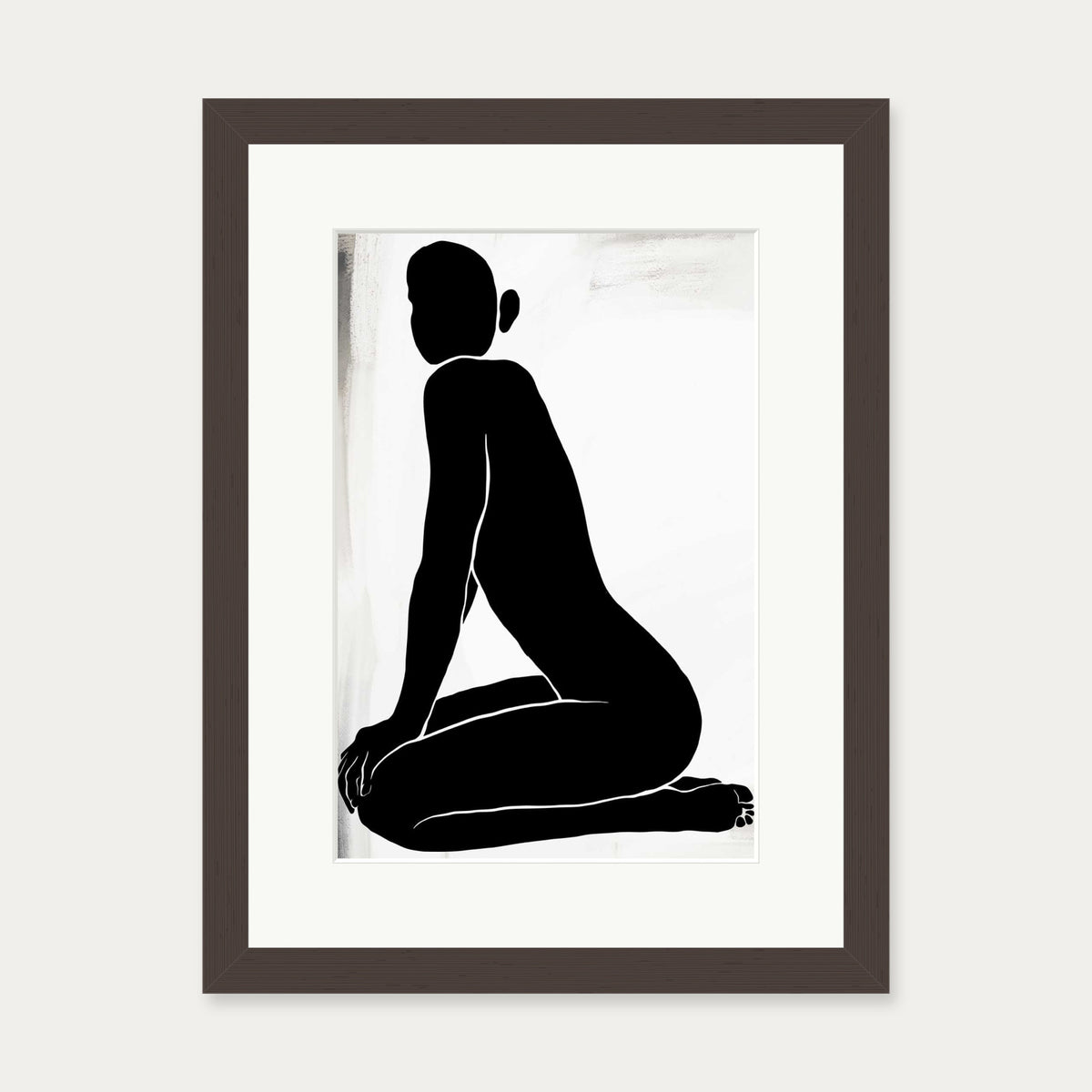 Kneeling Figure Line Art Print — 30 x 40 cm — Brown Frame