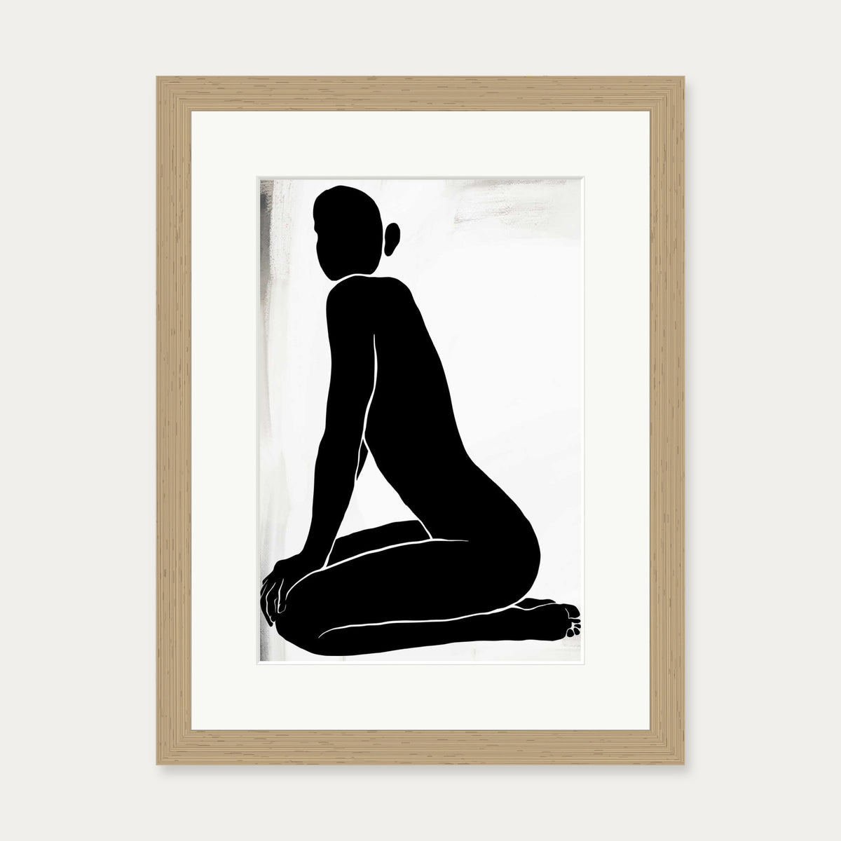 Kneeling Figure Line Art Print — 30 x 40 cm — Oak Frame