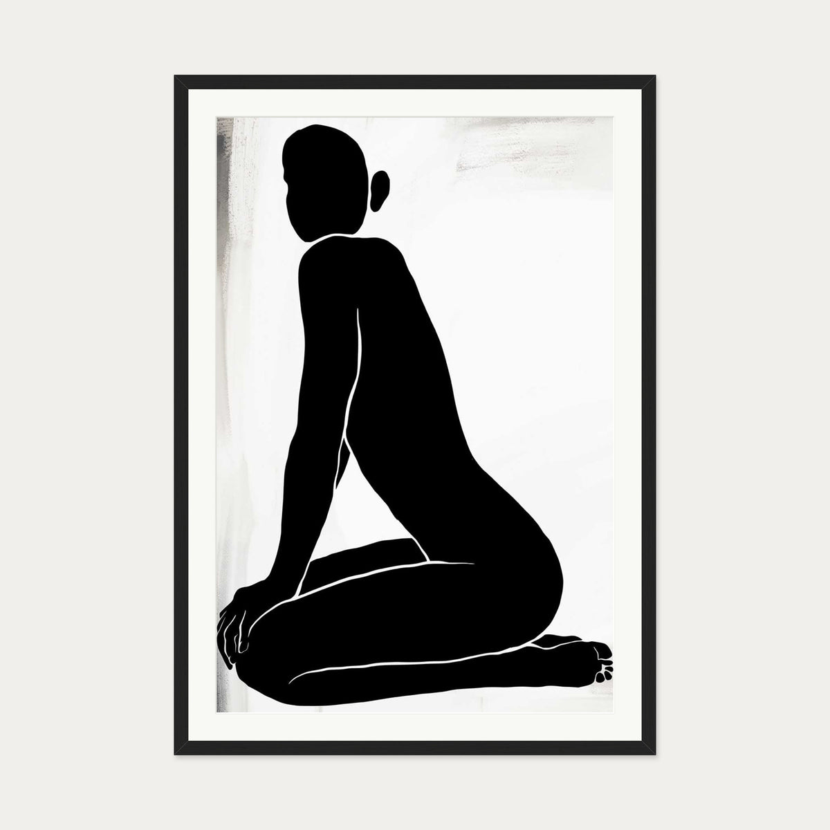 Kneeling Figure Line Art Print — 70 x 100 cm — Black Frame