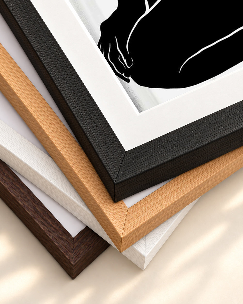 Kneeling Figure Line Art Print — framed print corner with 5 cm mount and bevel