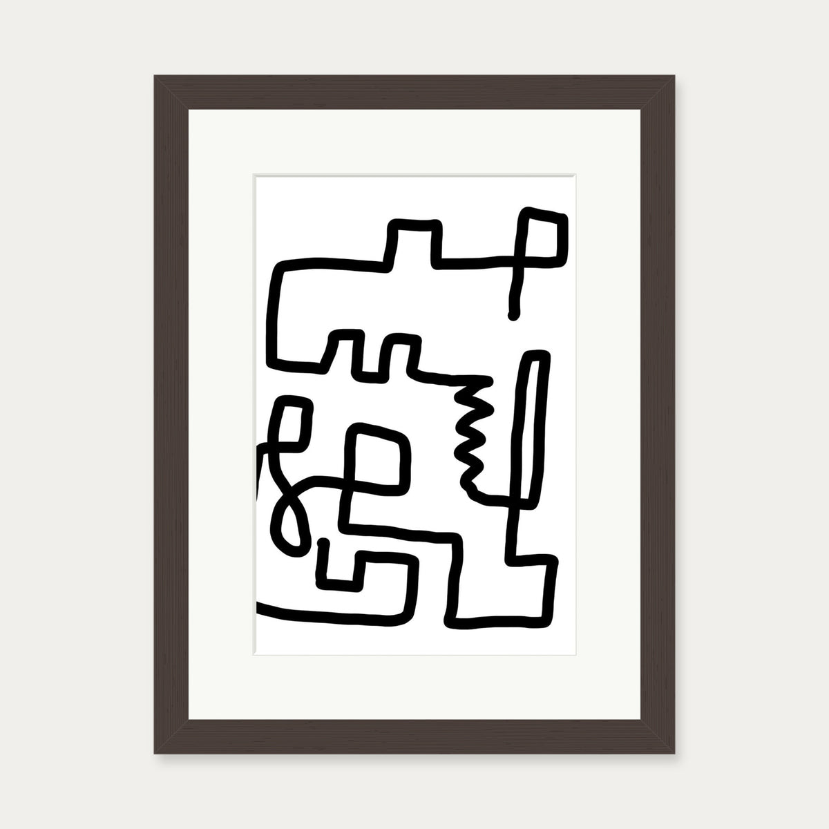 Labyrinth Line Art Print — 30 x 40 cm — Brown Frame
