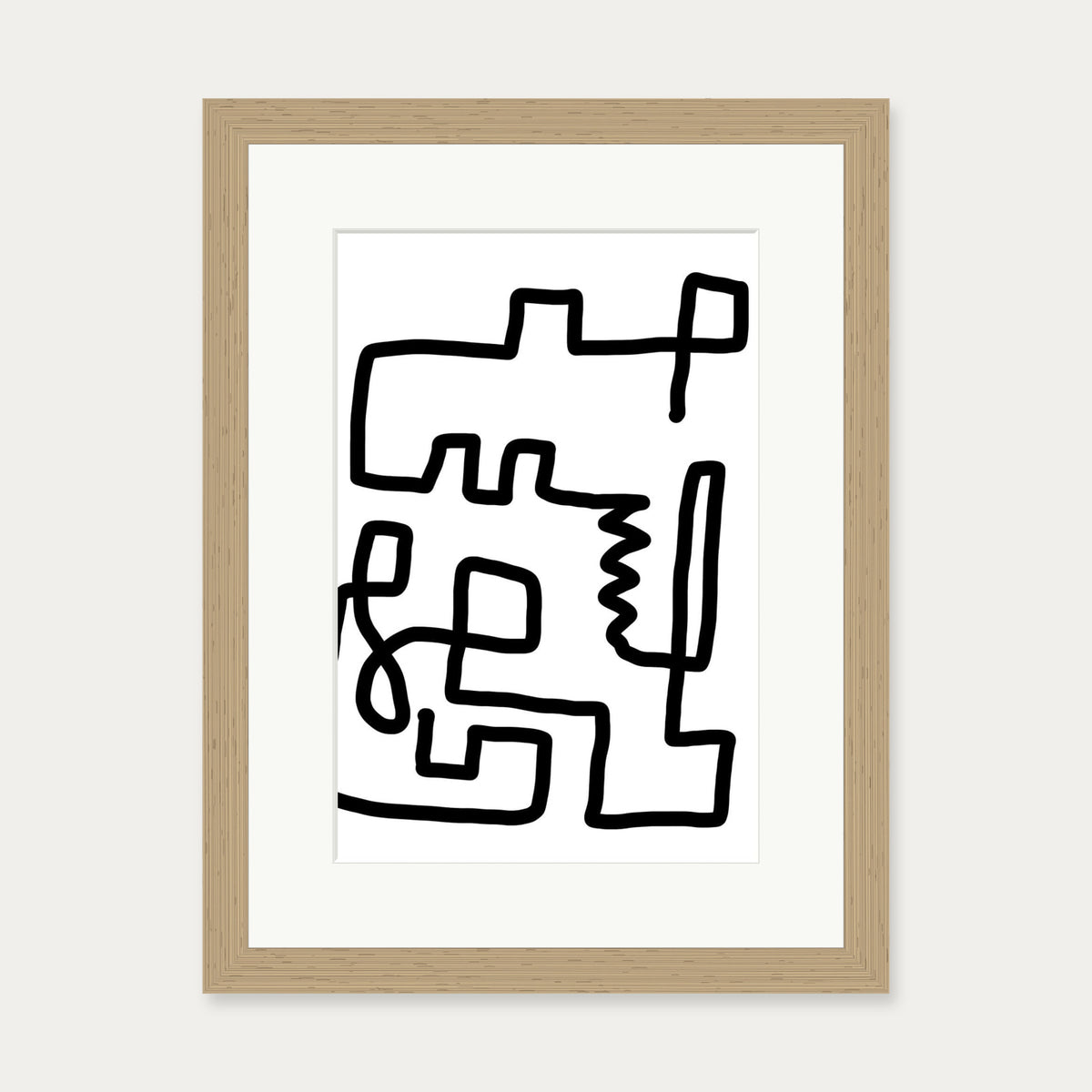 Labyrinth Line Art Print — 30 x 40 cm — Oak Frame