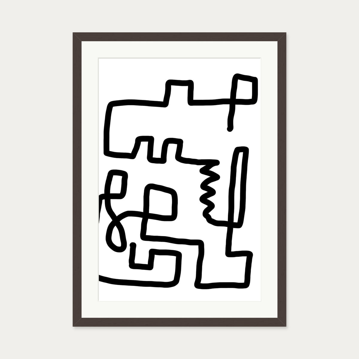 Labyrinth Line Art Print — 50 x 70 cm — Brown Frame