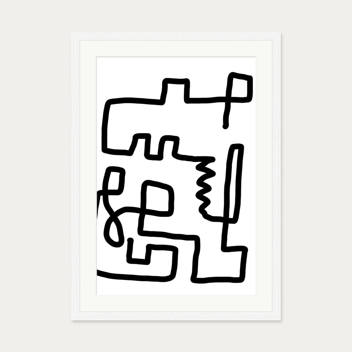 Labyrinth Line Art Print — 50 x 70 cm — White Frame