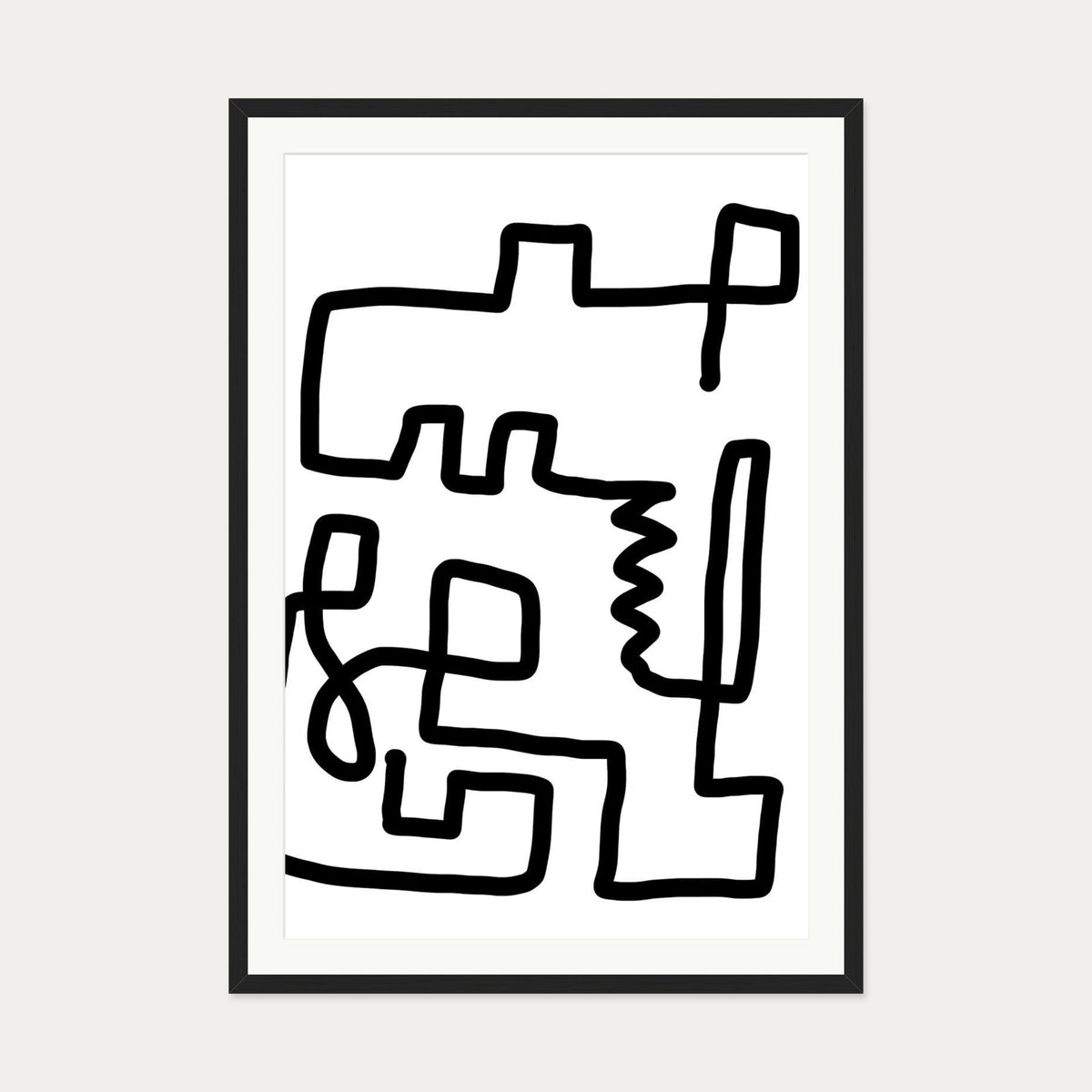 Labyrinth Line Art Print — 70 x 100 cm — Black Frame