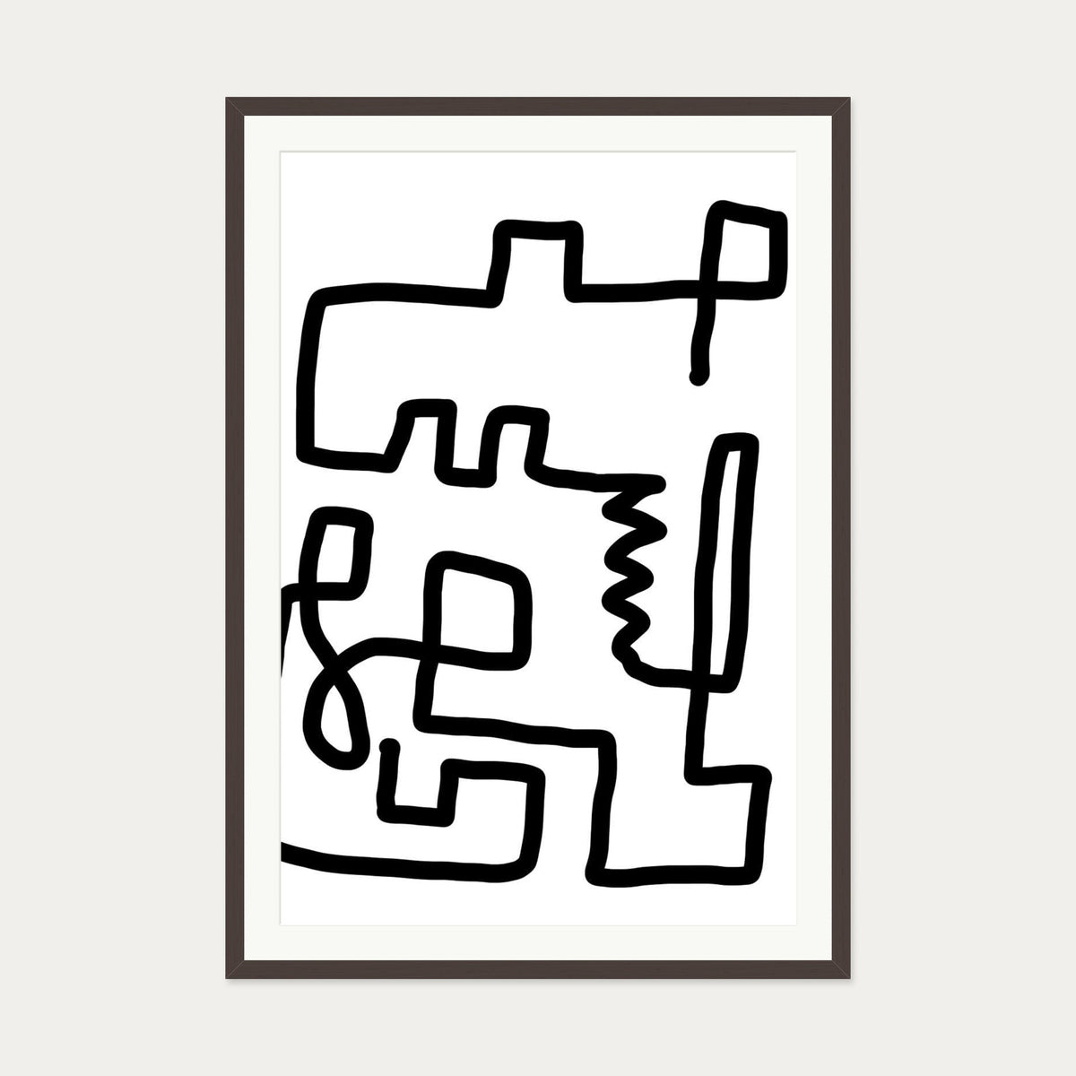 Labyrinth Line Art Print — 70 x 100 cm — Brown Frame