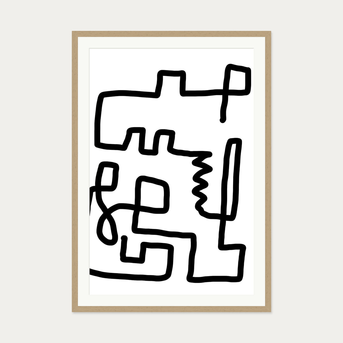 Labyrinth Line Art Print — 70 x 100 cm — Oak Frame