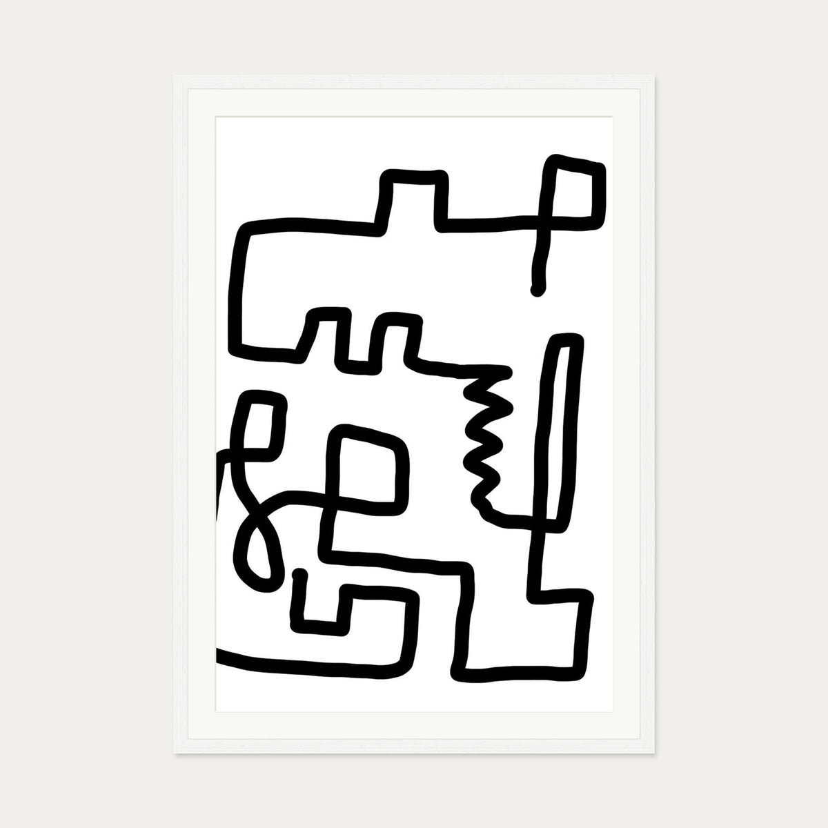 Labyrinth Line Art Print — 70 x 100 cm — White Frame