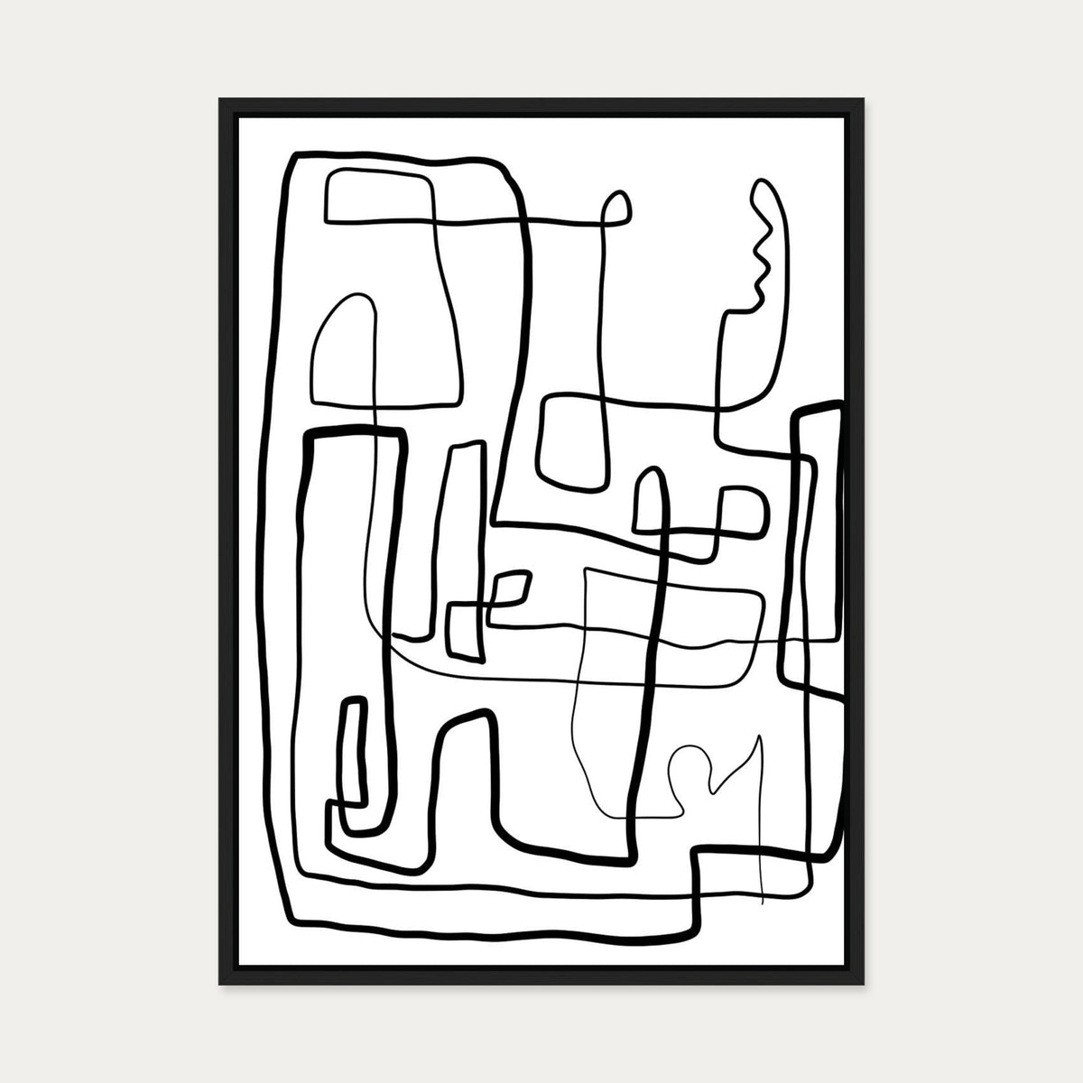 Monochrome Labyrinth Canvas Art — 50 x 70 cm — Black Frame