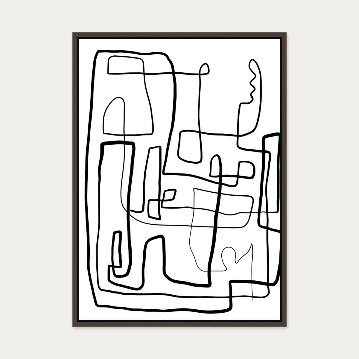 Monochrome Labyrinth Canvas Art — 50 x 70 cm — Brown Frame