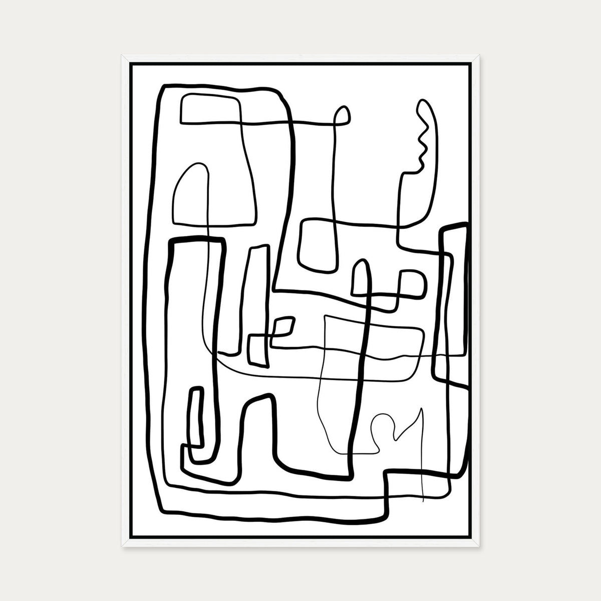 Monochrome Labyrinth Canvas Art — 50 x 70 cm — White Frame
