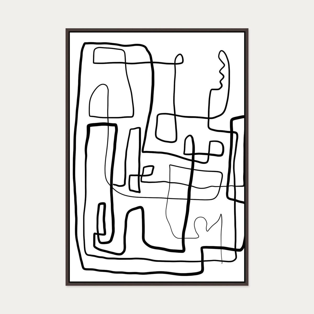Monochrome Labyrinth Canvas Art — 70 x 100 cm — Brown Frame