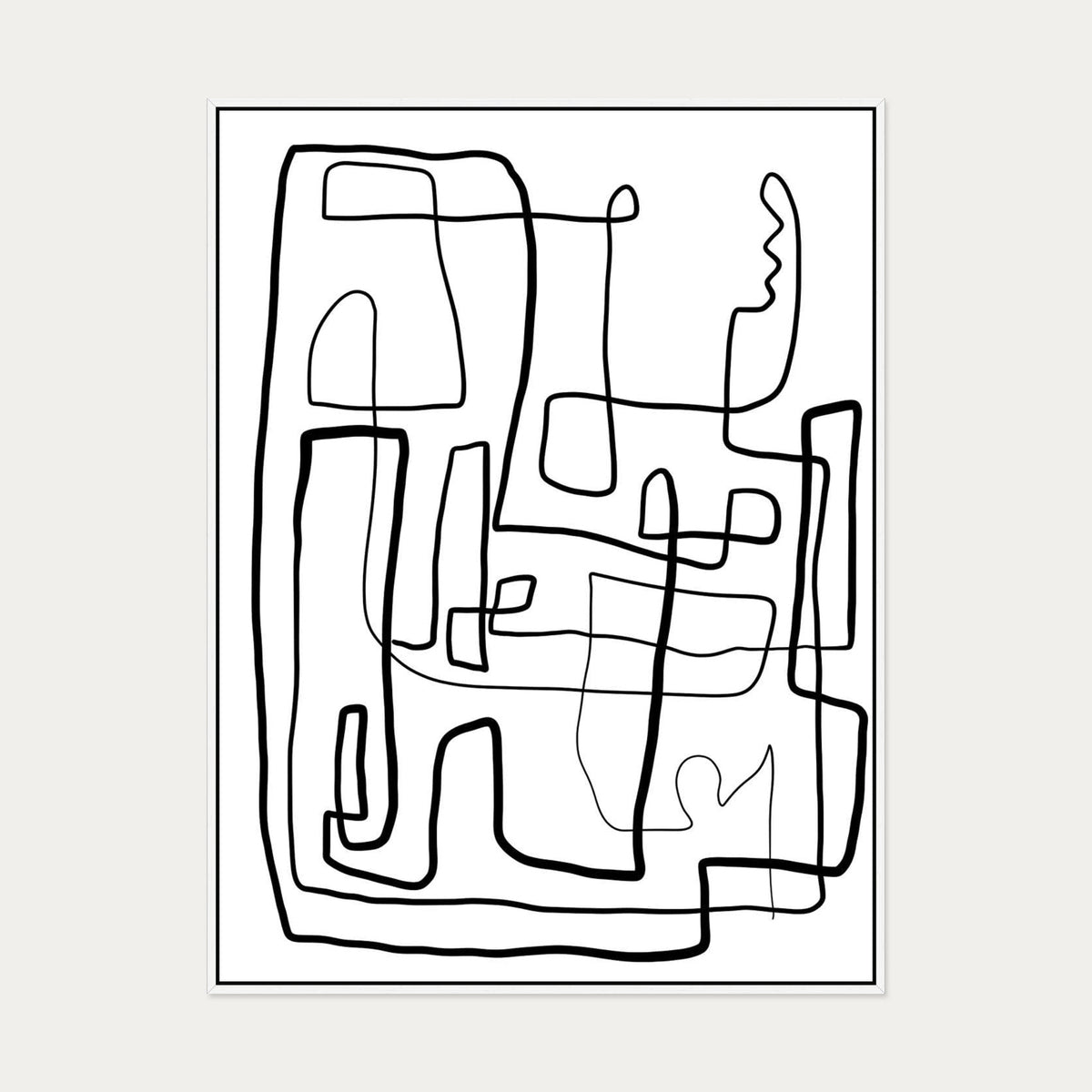 Monochrome Labyrinth Canvas Art — 90 x 120 cm — White Frame