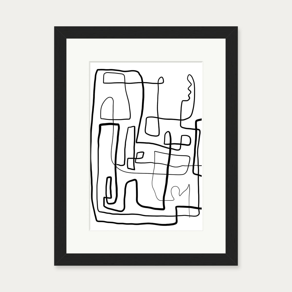 Labyrinth Line Drawing Art Print — 30 x 40 cm — Black Frame