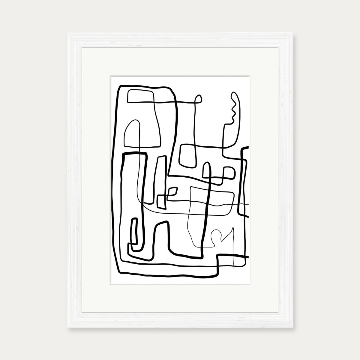Labyrinth Line Drawing Art Print — 30 x 40 cm — White Frame