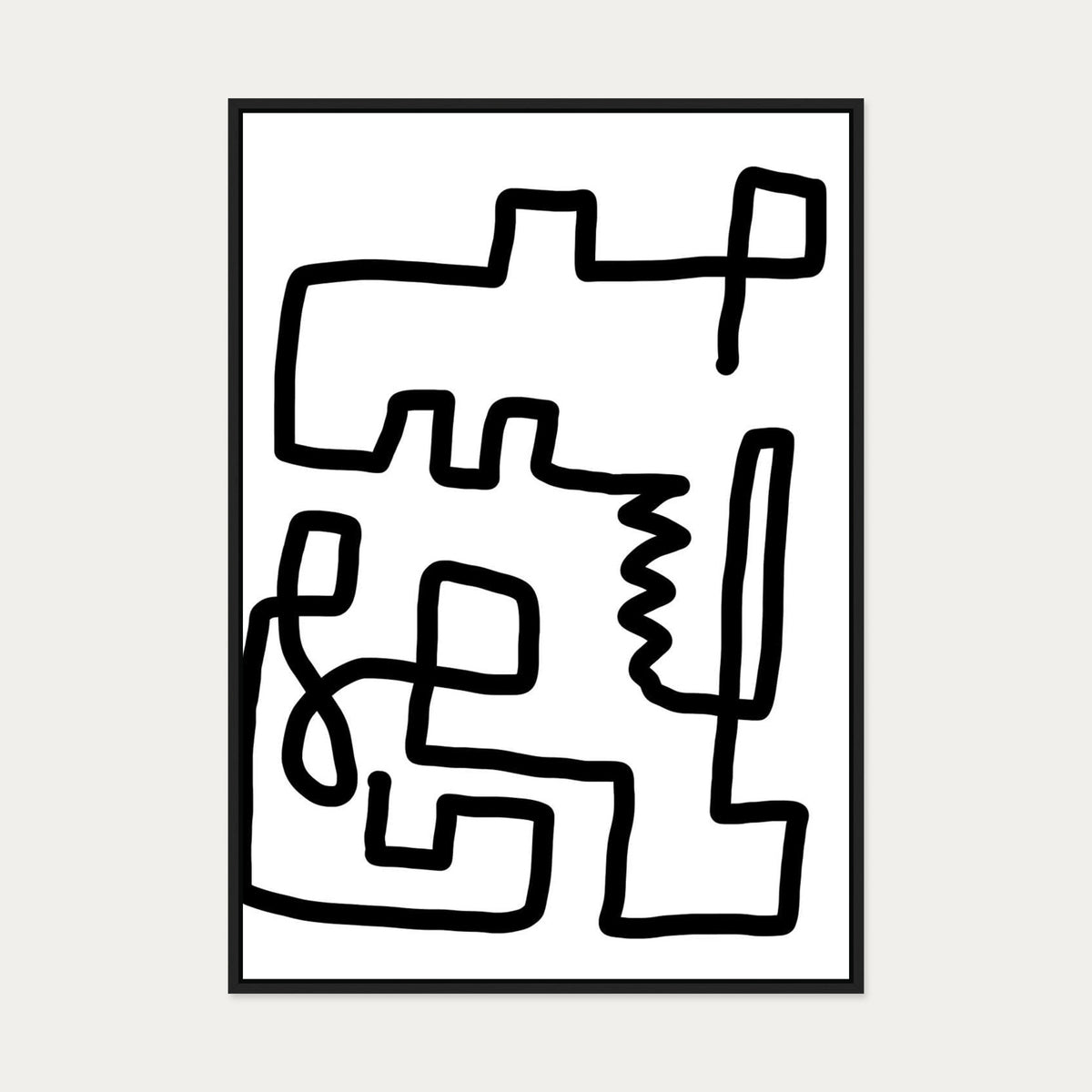 Labyrinth Line Canvas Art — 70 x 100 cm — Black Frame