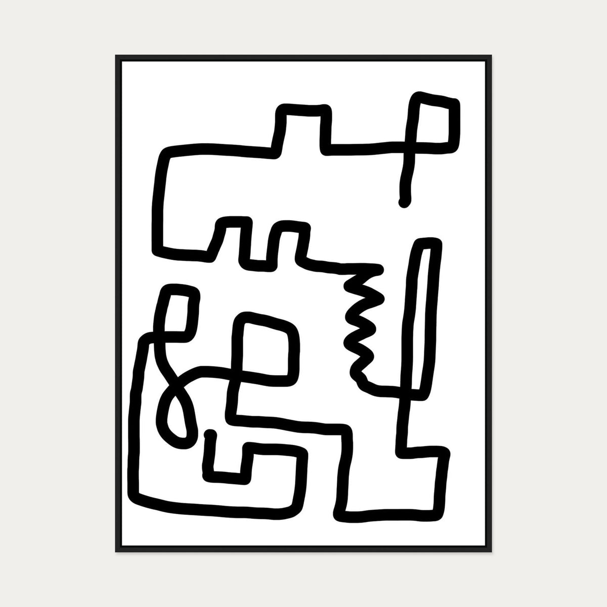Labyrinth Line Canvas Art — 90 x 120 cm — Black Frame